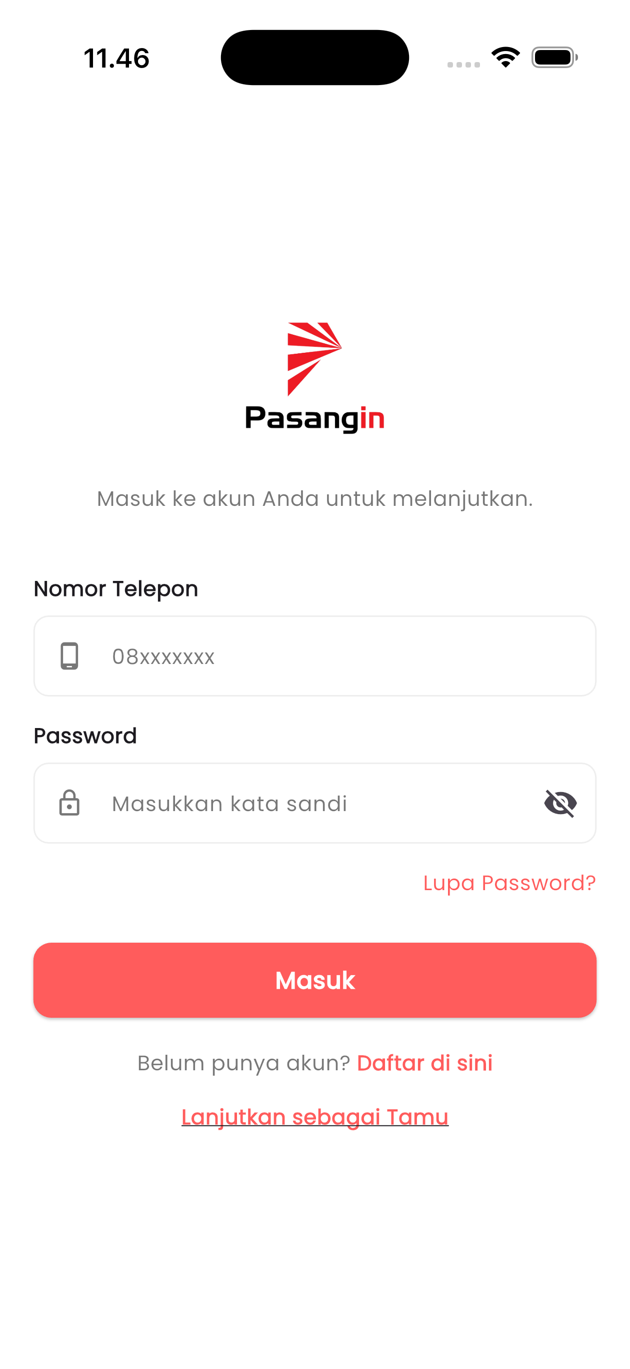 Pasangin App Interface Dashboard
